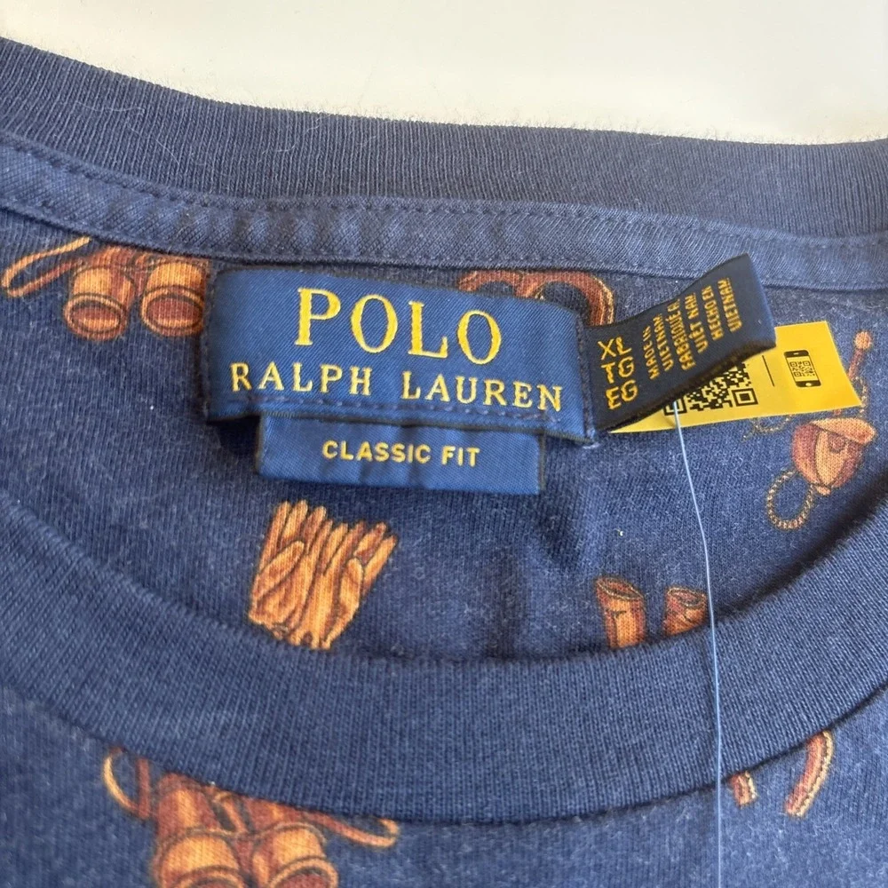 Polo Ralph Lauren Navy Blue ALL OVER EQUESTRIAN PRINT  T Shirt Men's XL‎